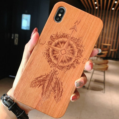 Laser Engraving Real Wood Cell Phone Case for iPhone XS MAX XR 7 8PLUS X Wooden Unique Shock Customized Bamboo Phone Cover Shell - Free Shipping - Aurelia Clothing