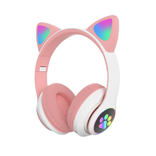 STN-28 Over Ear Music Headset Glowing Cat Ear Headphones Foldable Wireless BT5.0 Earphone with Mic LED Lights for PC Phone - Free Shipping - Aurelia Clothing