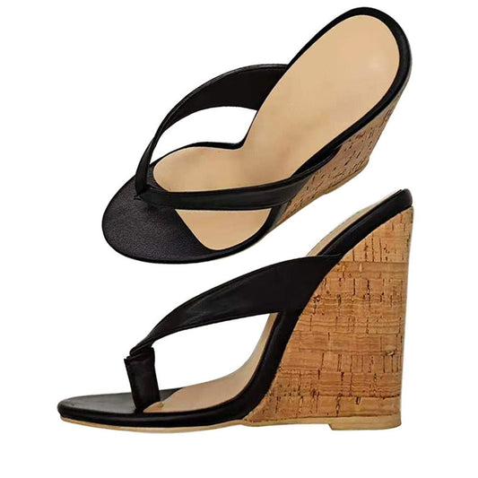 European and American Womens Oversized Wedged Sloping Heel Sandals With Wooden Grain Wrap Heels And Round Toe High Heels- Free Shipping - Aurelia Clothing