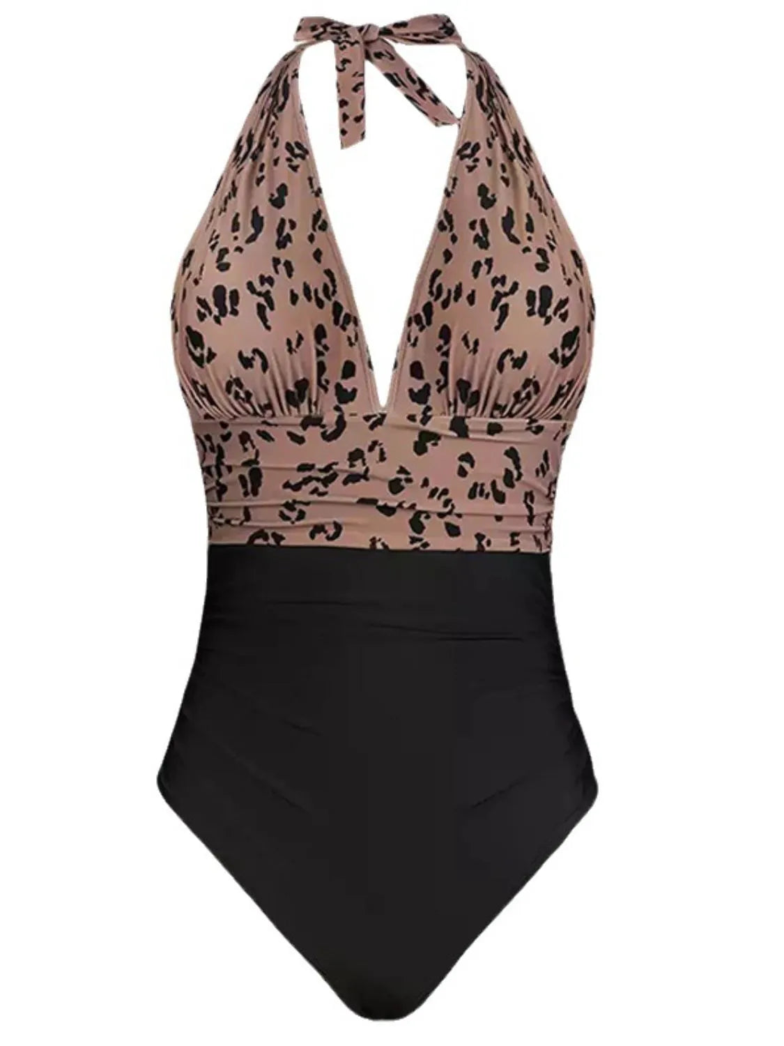Full Size Leopard Halter Neck One-Piece Swimwear Plus Size - Free Shipping - Aurelia Clothing