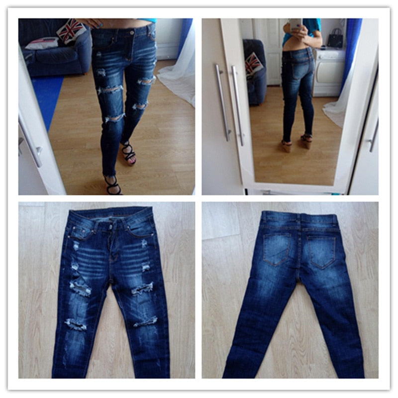 Boyfriend Hole Ripped Jeans \ Pants Cool Denim Vintage skinny push up womens jeans High Waist Casual ladies jeans Slim mom jeans - Aurelia Clothing