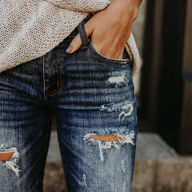 Boyfriend Hole Ripped Jeans \ Pants Cool Denim Vintage skinny push up womens jeans High Waist Casual ladies jeans Slim mom jeans - Aurelia Clothing