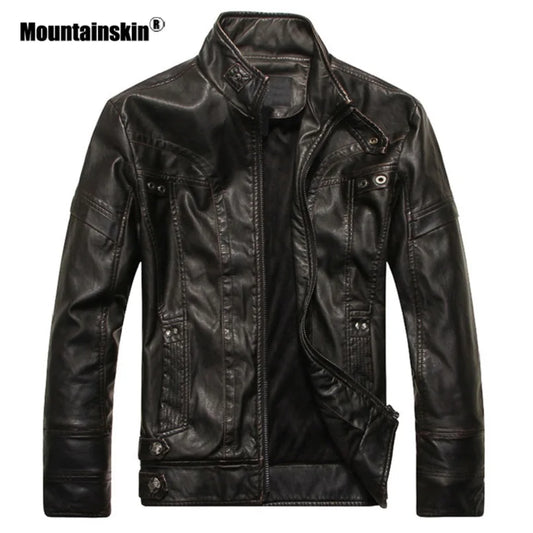 Mountainskin Men's Leather Jackets Motorcycle PU Jacket Male Autumn Casual Leather Coats Slim Fit Mens Brand Clothing SA588 - Free Shipping - Aurelia Clothing