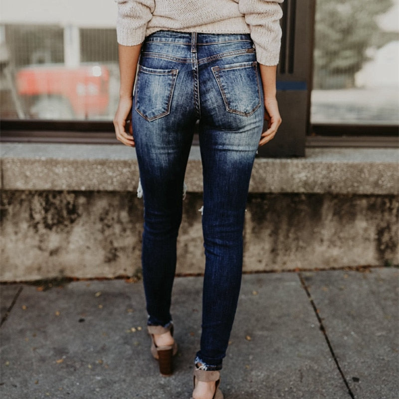 Boyfriend Hole Ripped Jeans \ Pants Cool Denim Vintage skinny push up womens jeans High Waist Casual ladies jeans Slim mom jeans - Aurelia Clothing