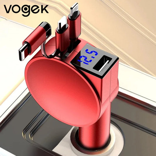 Vogek 3-in-1 Car Charger 60W Super Fast Charging for iPhone Xiaomi Huawei Samsung with Telescopic Charging Cables and Adapters - Free Shipping - Aurelia Clothing