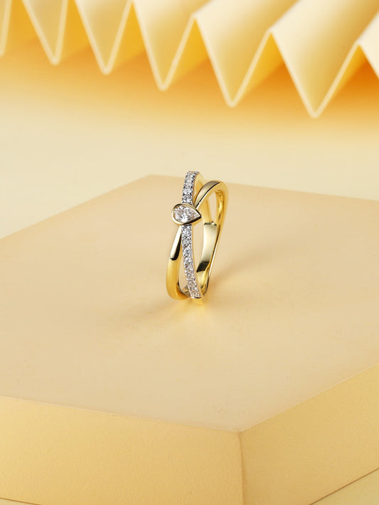 High-Quality 18K Gold cross over round/fancy cut diamond Ring - Aurelia Clothing