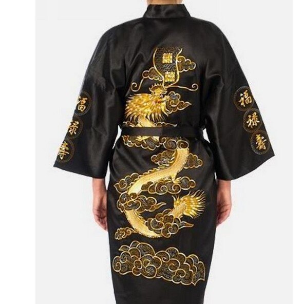 Hot Sale Burgundy Chinese Men Silk Satin Robe Novelty Traditional Embroidery Dragon Kimono Yukata Bath Gown Size M L XL XXL XXXL - Aurelia Clothing