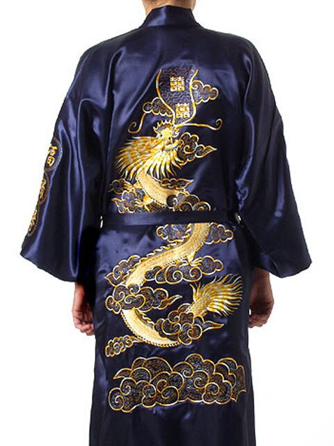 Hot Sale Burgundy Chinese Men Silk Satin Robe Novelty Traditional Embroidery Dragon Kimono Yukata Bath Gown Size M L XL XXL XXXL - Aurelia Clothing