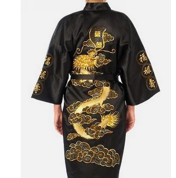 Hot Sale Burgundy Chinese Men Silk Satin Robe Novelty Traditional Embroidery Dragon Kimono Yukata Bath Gown Size M L XL XXL XXXL - Aurelia Clothing