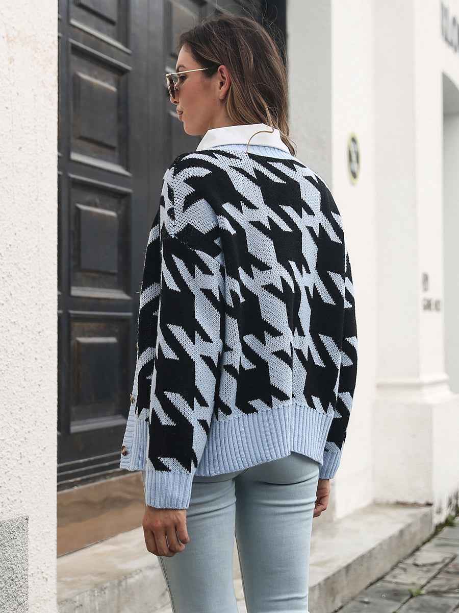 Houndstooth Button Down Cardigan - Aurelia Clothing