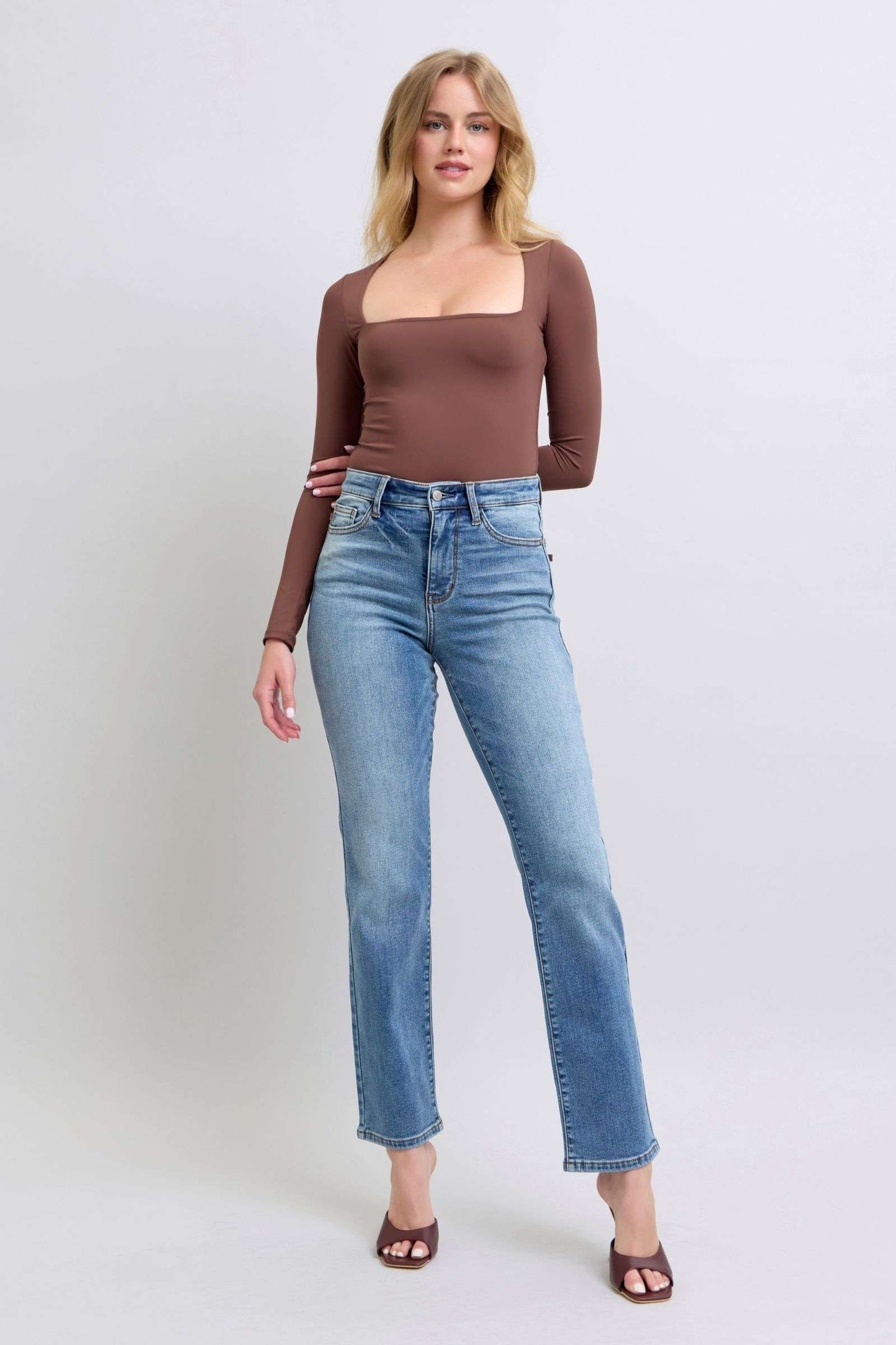Judy Blue Full Size Wash Thermal Straight Jeans with Pockets - Free Shipping - Aurelia Clothing