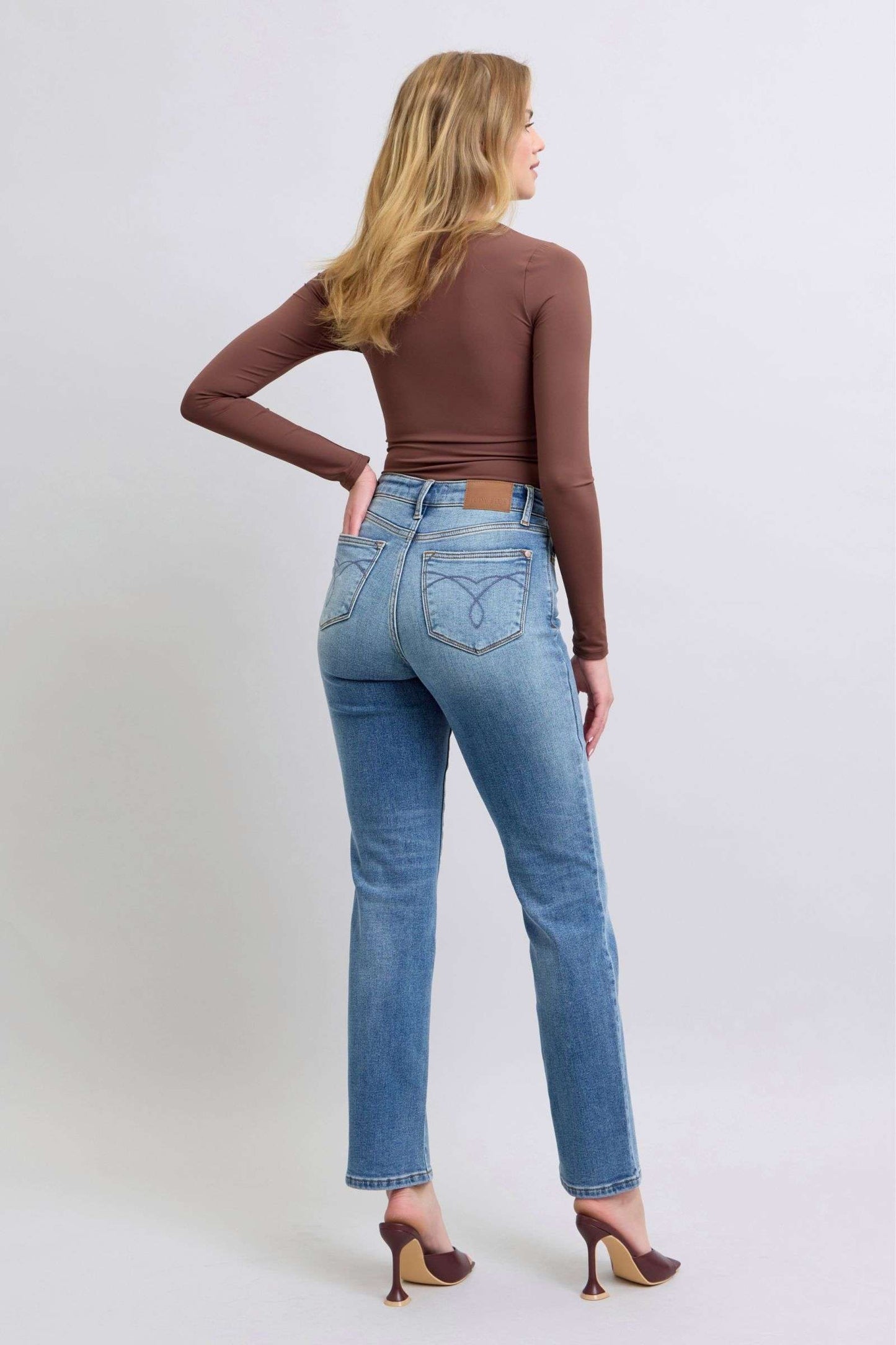 Judy Blue Full Size Wash Thermal Straight Jeans with Pockets - Free Shipping - Aurelia Clothing