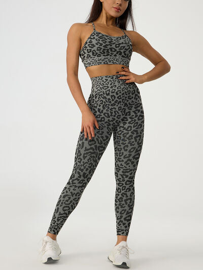 Leopard Crisscross Top and Leggings Active Set - Aurelia Clothing