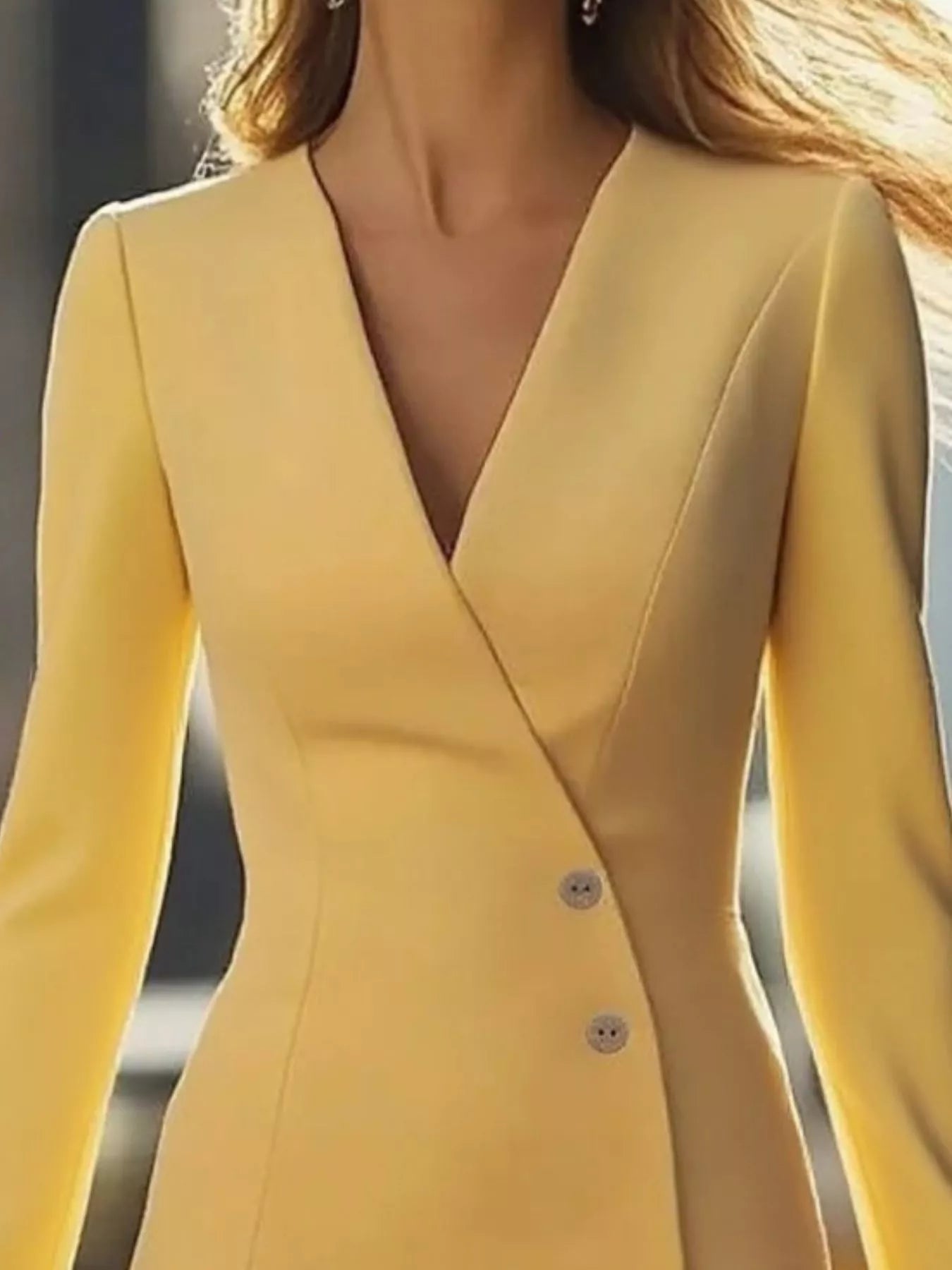 Long Sleeve Blazer Dress with Button Detail-Free Shipping - Aurelia Clothing