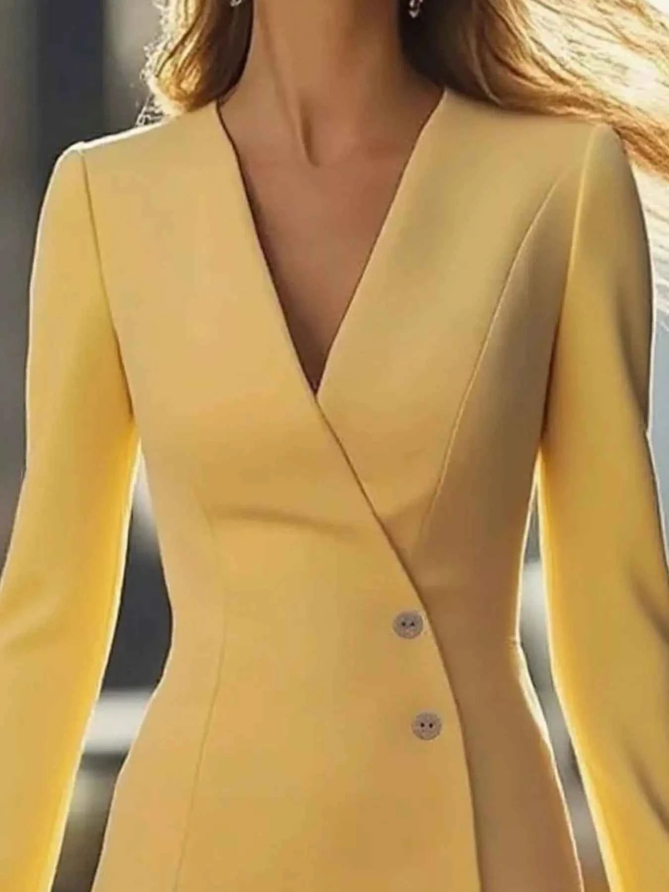 Long Sleeve Blazer Dress with Button Detail-Free Shipping - Aurelia Clothing