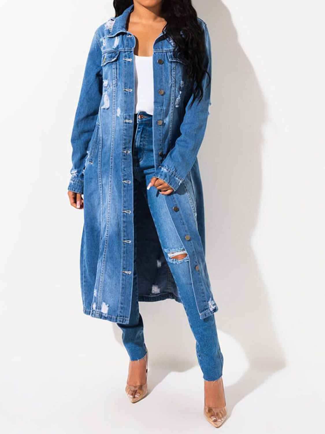 Long Sleeve Raw Hem Denim Womens Jacket - Aurelia Clothing