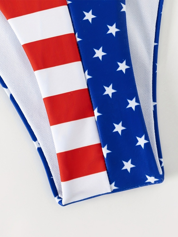 New Swimsuit Sleeveless Halter Loose Independence Day Flag Printed Yarn Three-piece Set-Free Shipping - Aurelia Clothing