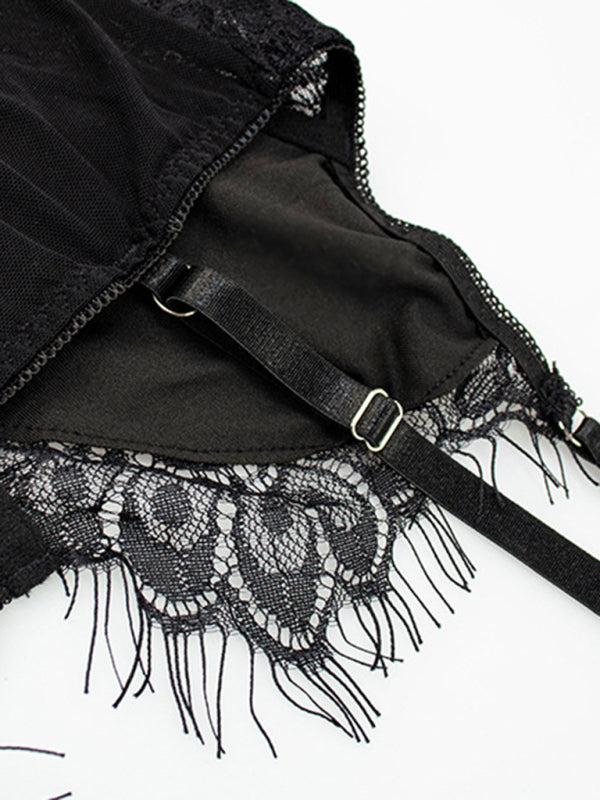 New sexy lingerie garter belt three-piece uniform set - Free Shipping - Aurelia Clothing