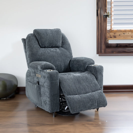 Okin motor Up to 350 LBS Chenille Power Lift Recliner Chair Blue - Free Shipping - Aurelia Clothing