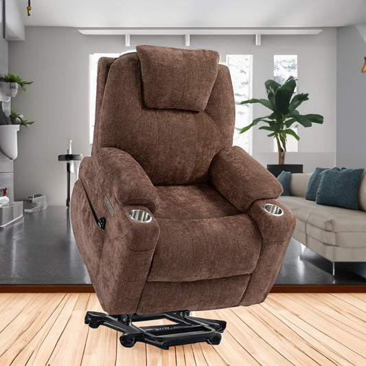 Okin motor Up to 350 LBS Chenille Power Lift Recliner Chair Brown - Free Shipping - Aurelia Clothing