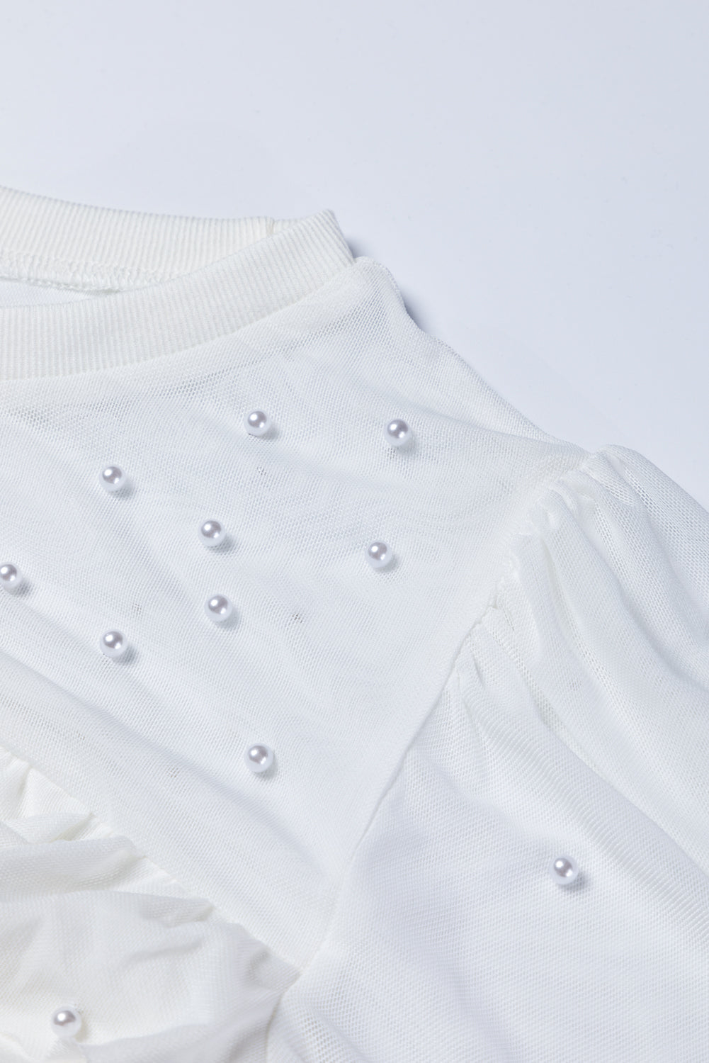 Pearl Decor Mesh Patchwork Ribbed Long Sleeve Top - Aurelia Clothing