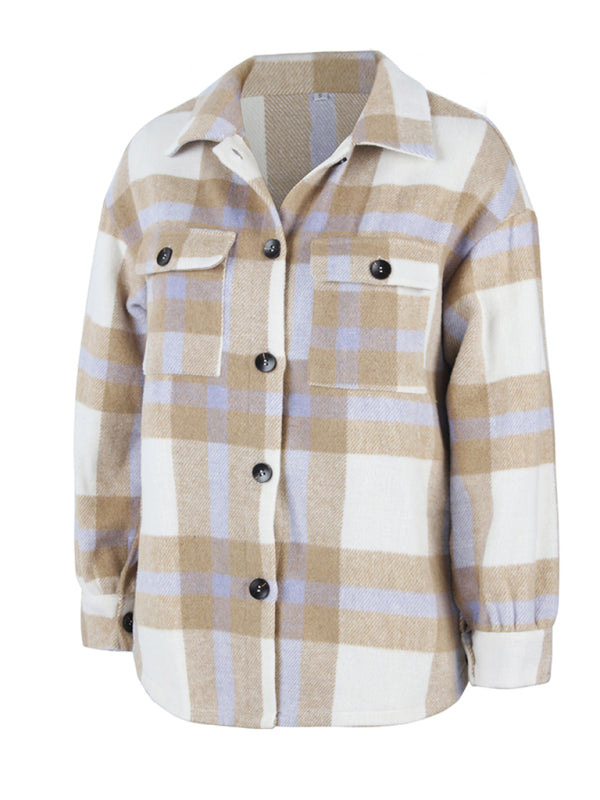 Plaid long sleeve shirt casual coat-Free Shipping - Aurelia Clothing