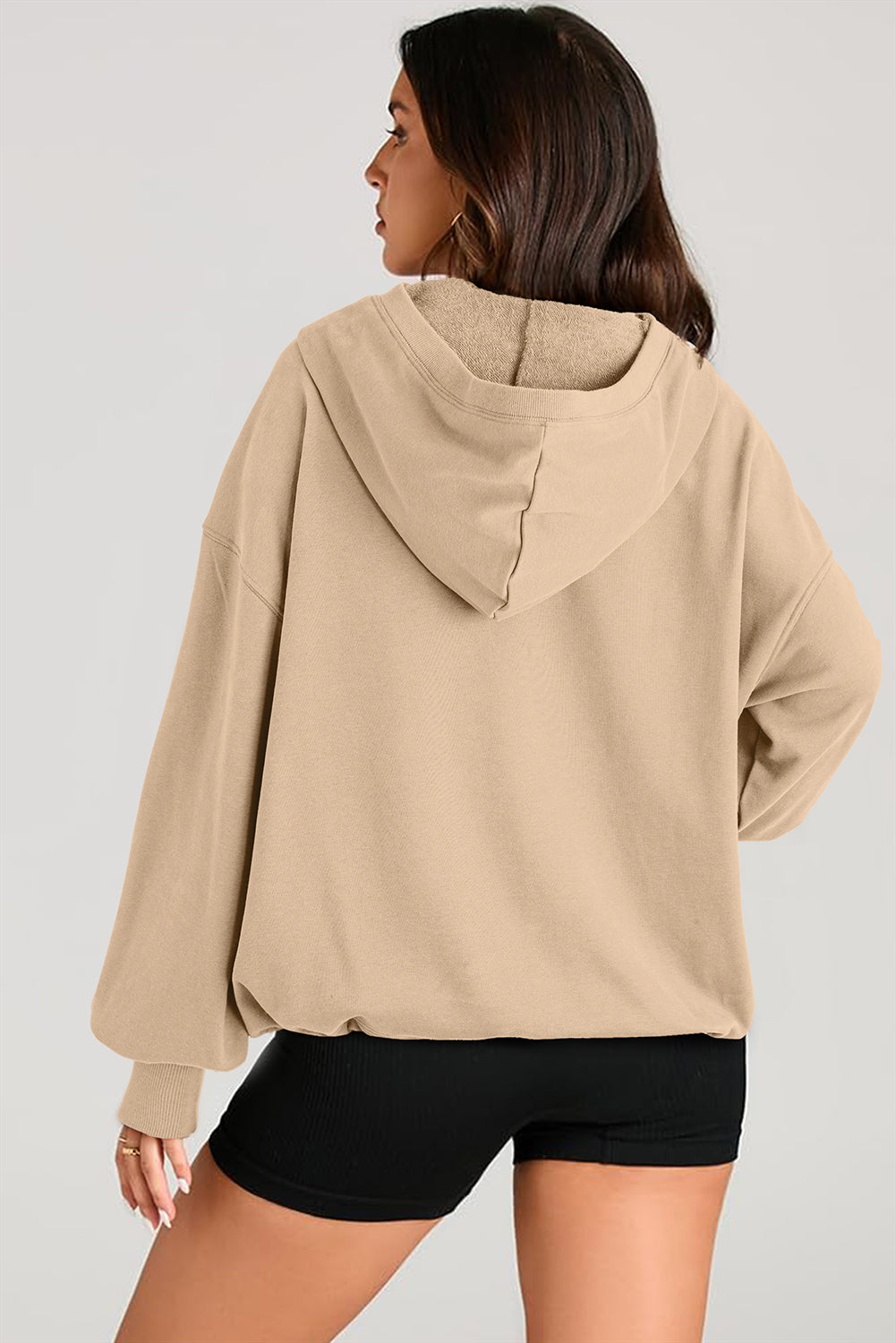 Pocketed Half Zip Long Sleeve Hoodie - Aurelia Clothing