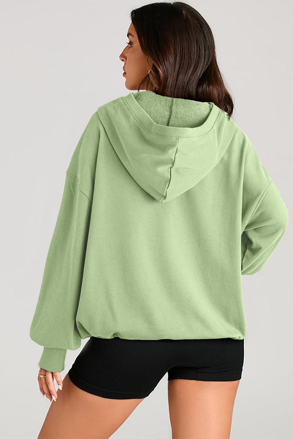 Pocketed Half Zip Long Sleeve Hoodie - Aurelia Clothing