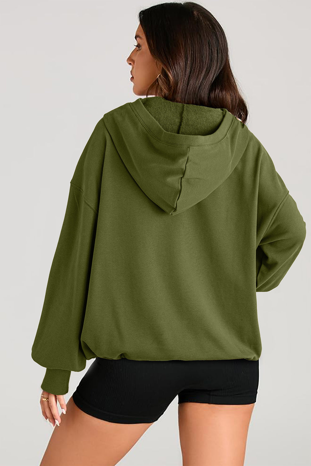 Pocketed Half Zip Long Sleeve Hoodie - Aurelia Clothing