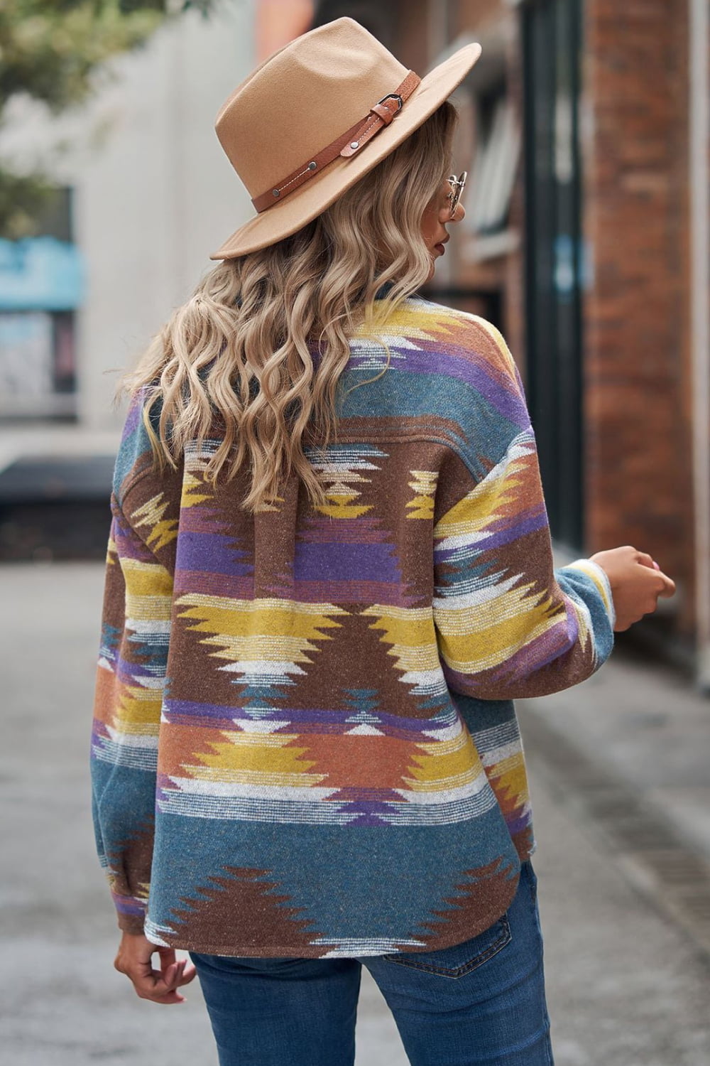 Printed Collared Neck Jacket - Aurelia Clothing