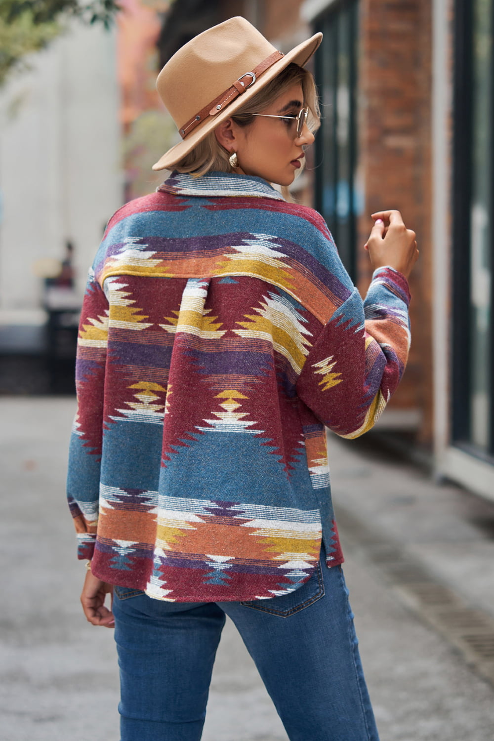 Printed Collared Neck Jacket - Aurelia Clothing