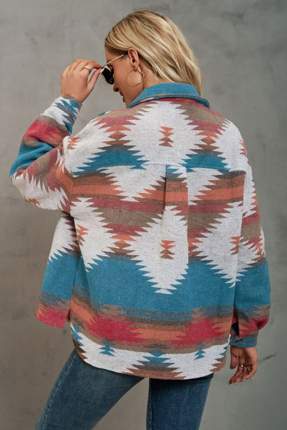 Printed Collared Neck Jacket - Aurelia Clothing