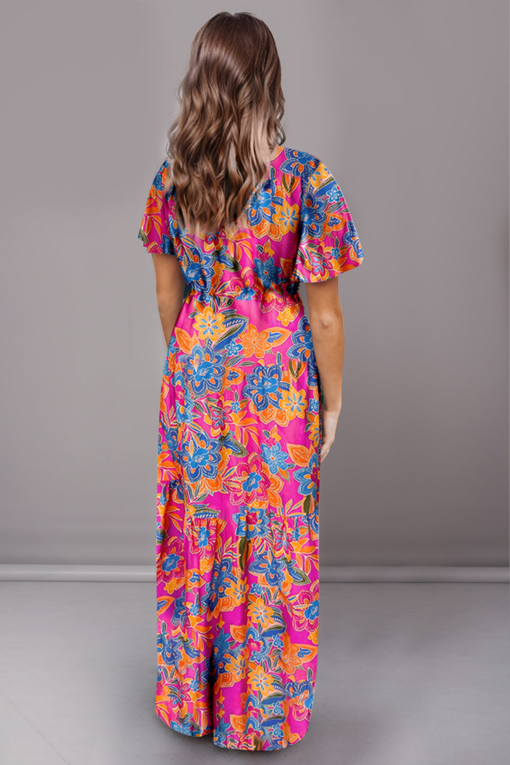 Printed Surplice Short Sleeve Maxi Dress - Aurelia Clothing