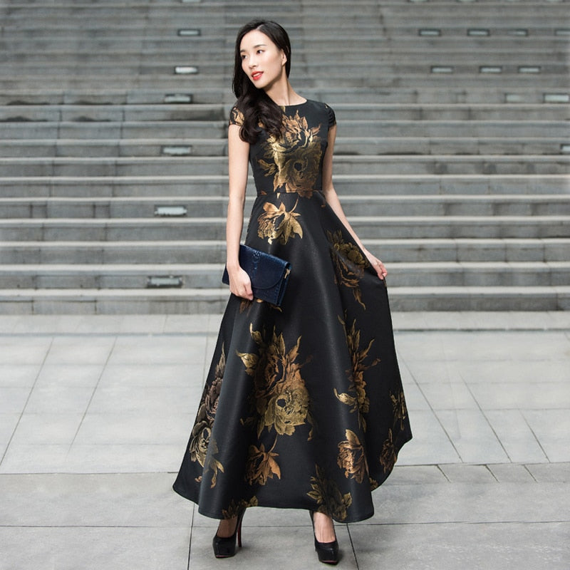 Quality New Women's Summer Long Maxi Dress Causul Elegant Ladies Boho Floral Jacquard Fashion Party Clothing Vestidos - Aurelia Clothing