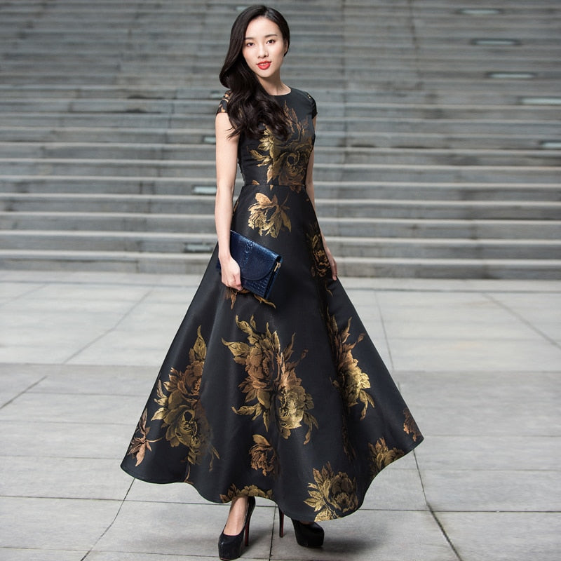 Quality New Women's Summer Long Maxi Dress Causul Elegant Ladies Boho Floral Jacquard Fashion Party Clothing Vestidos - Aurelia Clothing