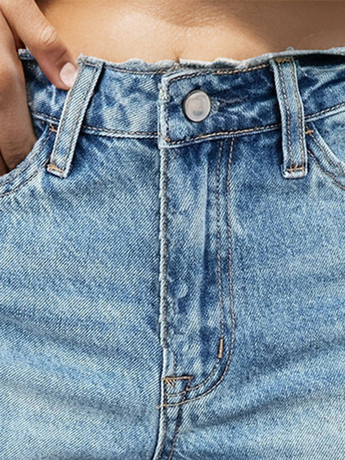 Raw Hem Denim Shorts with Pockets - Aurelia Clothing