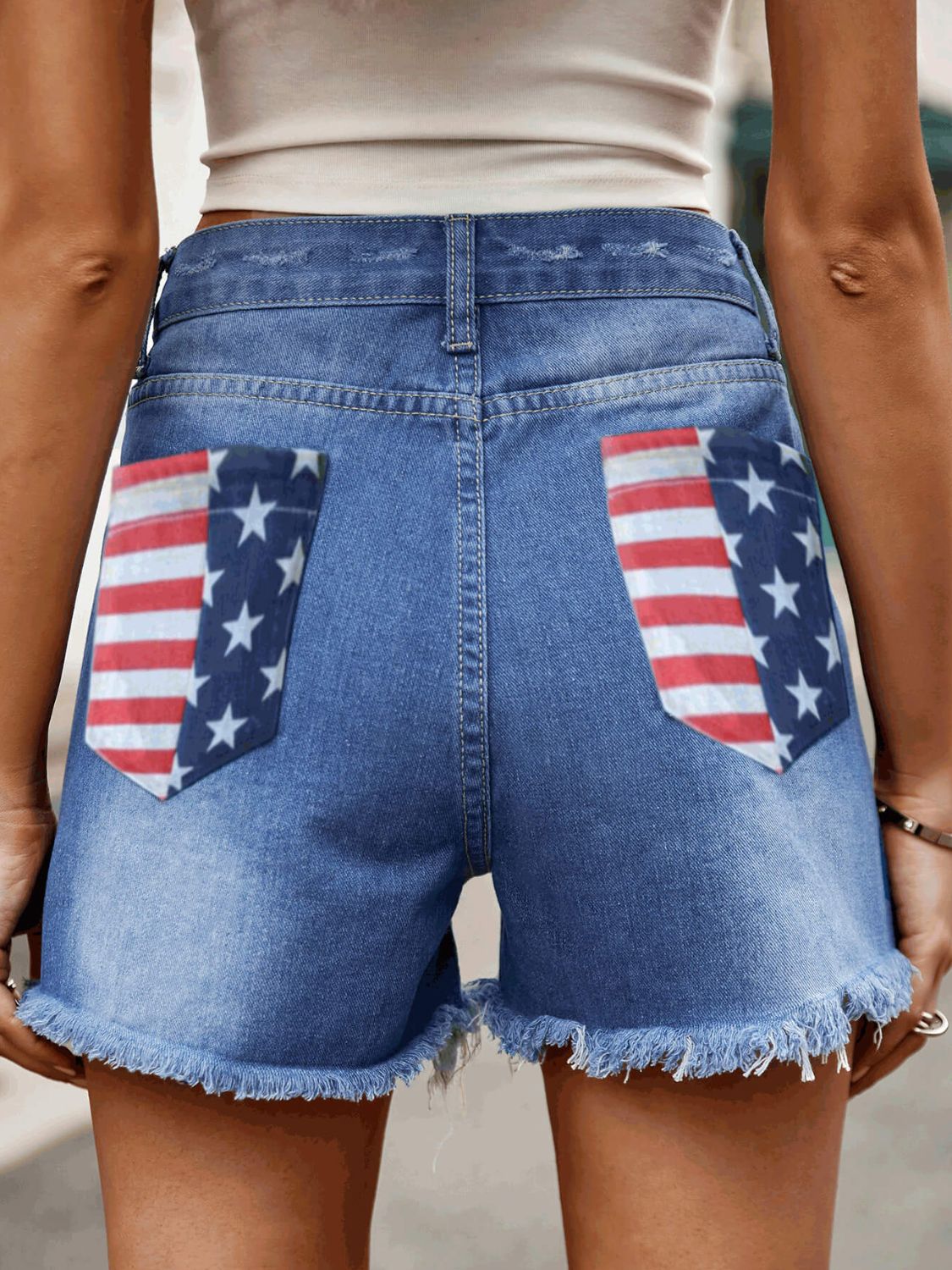 Raw Hem Denim Shorts with Pockets - Aurelia Clothing