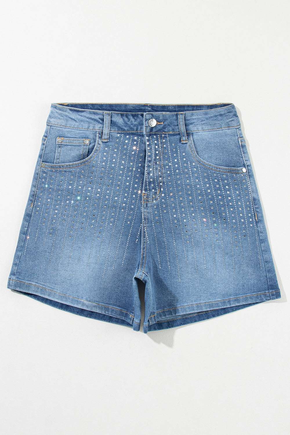 Rhinestone High Waist Denim Shorts - Aurelia Clothing