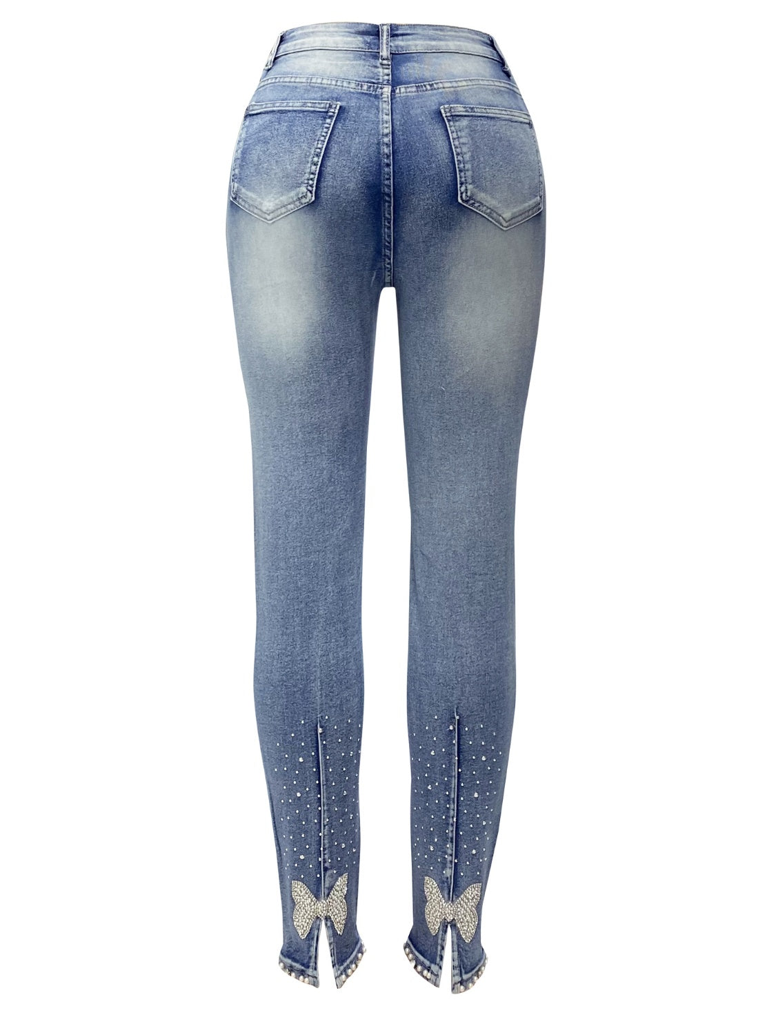 Rhinestone Skinny Jeans with Pockets - Aurelia Clothing
