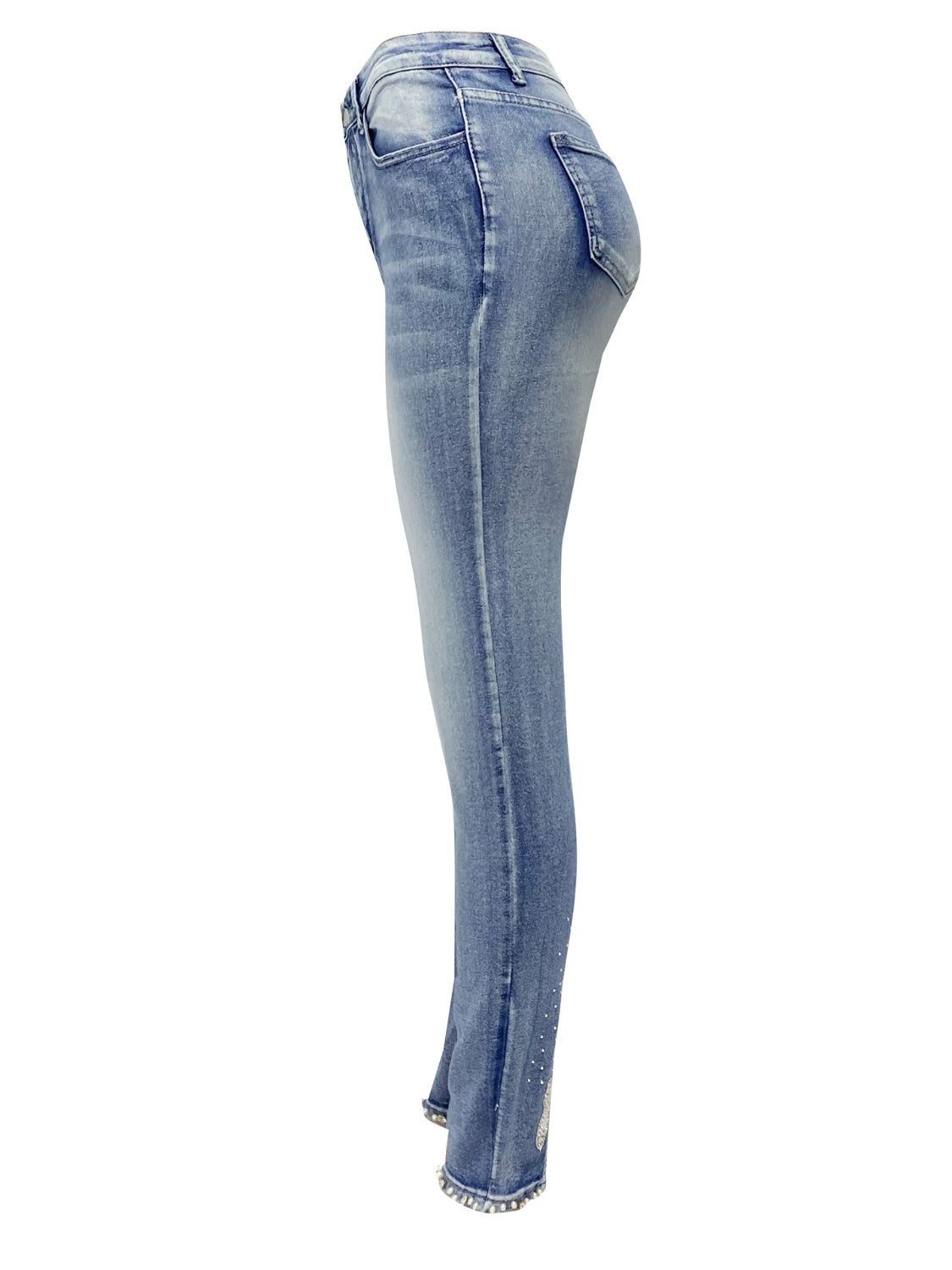 Rhinestone Skinny Jeans with Pockets - Aurelia Clothing