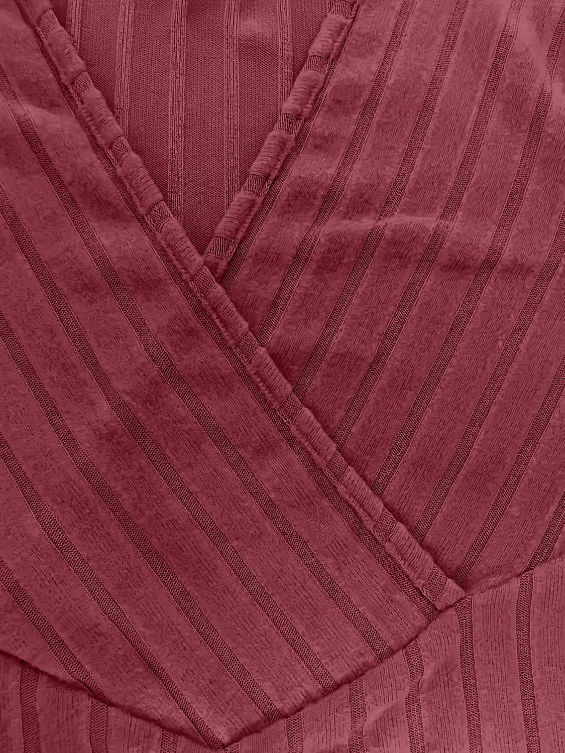 Ribbed Surplice Long Sleeve T-Shirt - Aurelia Clothing