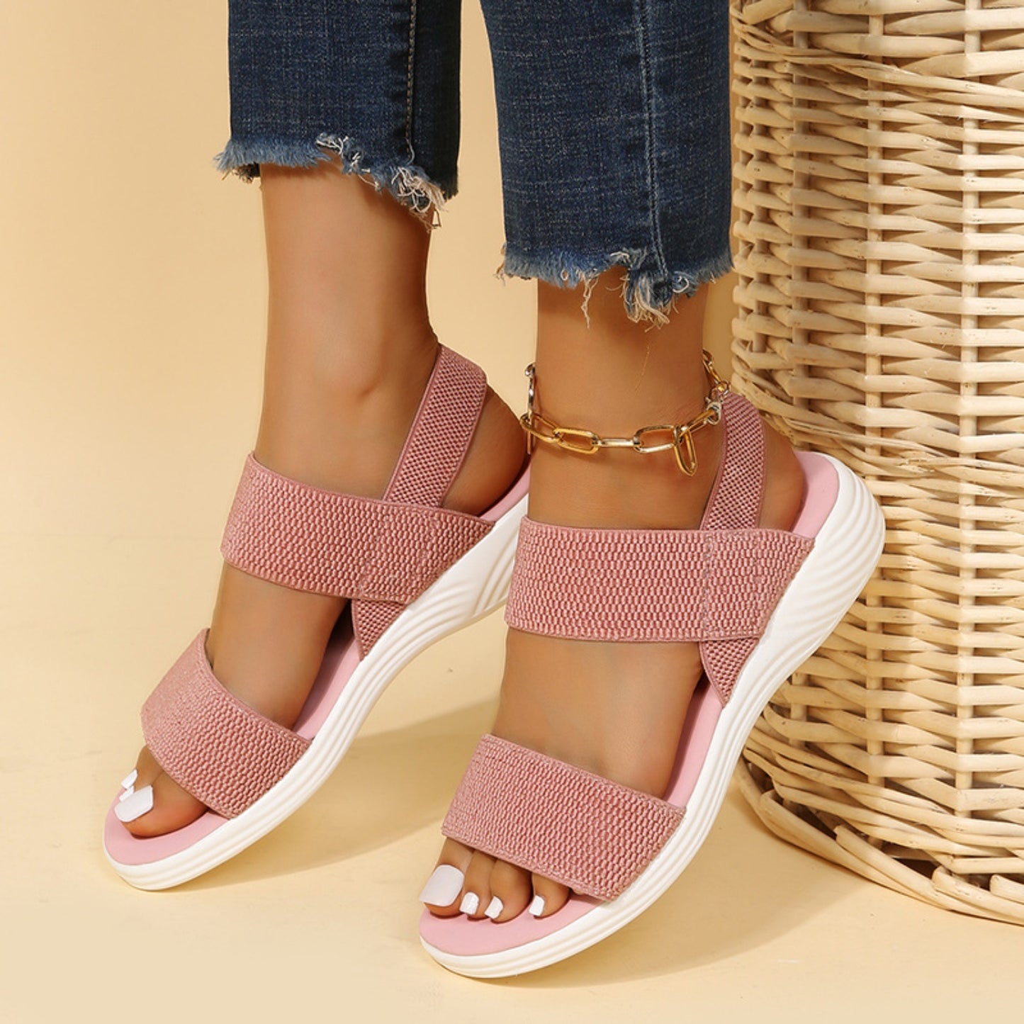 Rubber Open Toe Low Heel Sandals - Aurelia Clothing