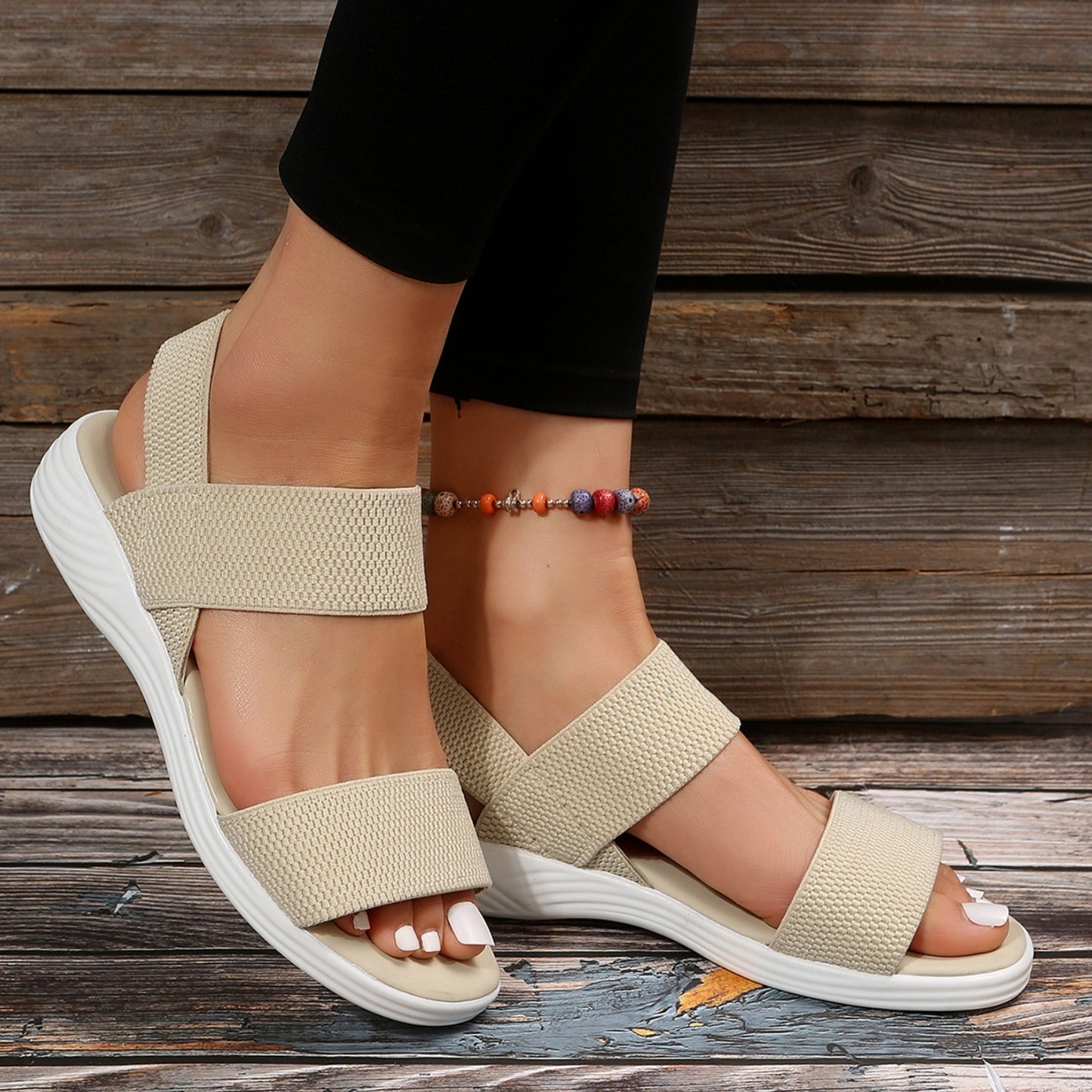 Rubber Open Toe Low Heel Sandals - Aurelia Clothing