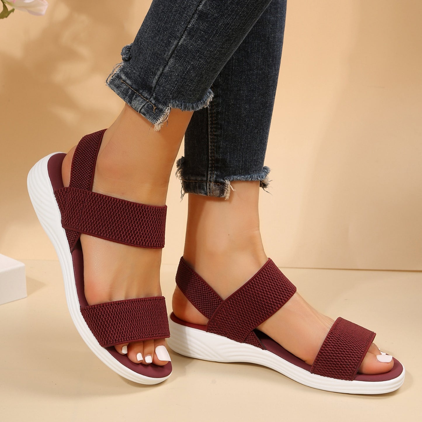 Rubber Open Toe Low Heel Sandals - Aurelia Clothing