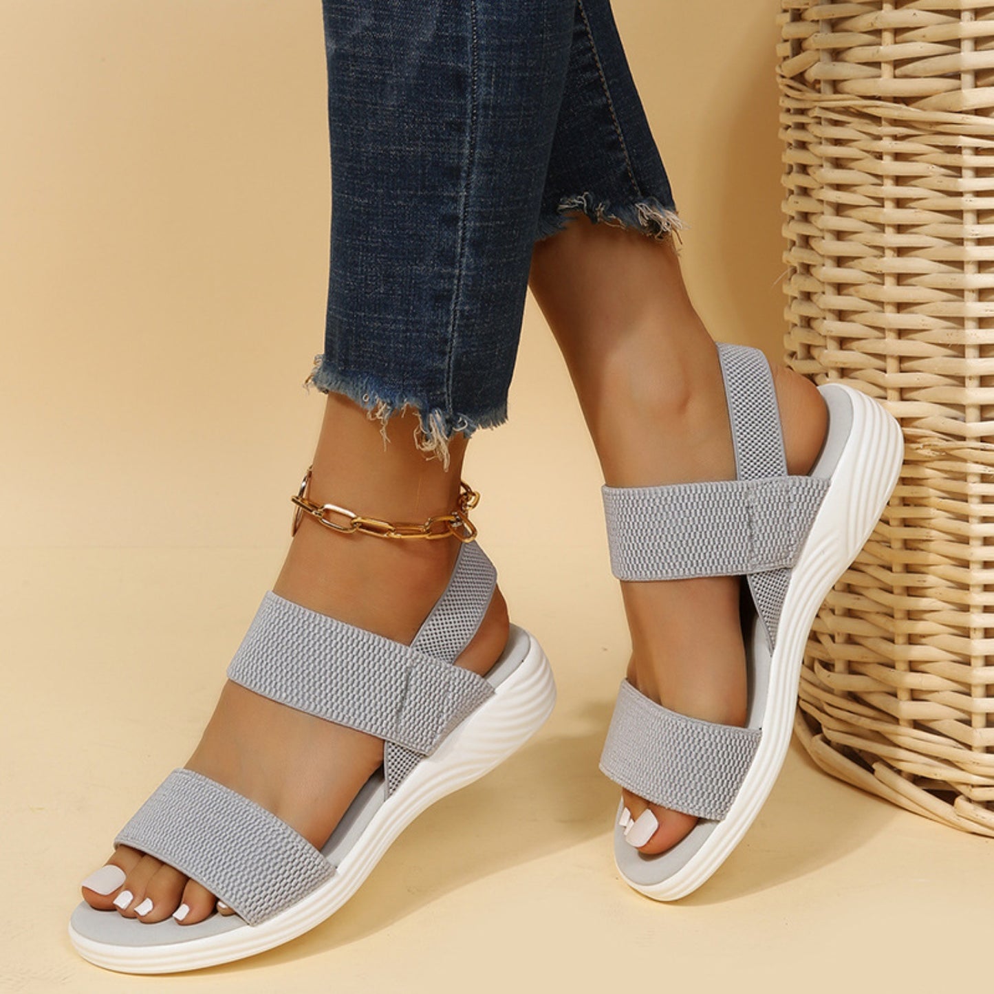Rubber Open Toe Low Heel Sandals - Aurelia Clothing