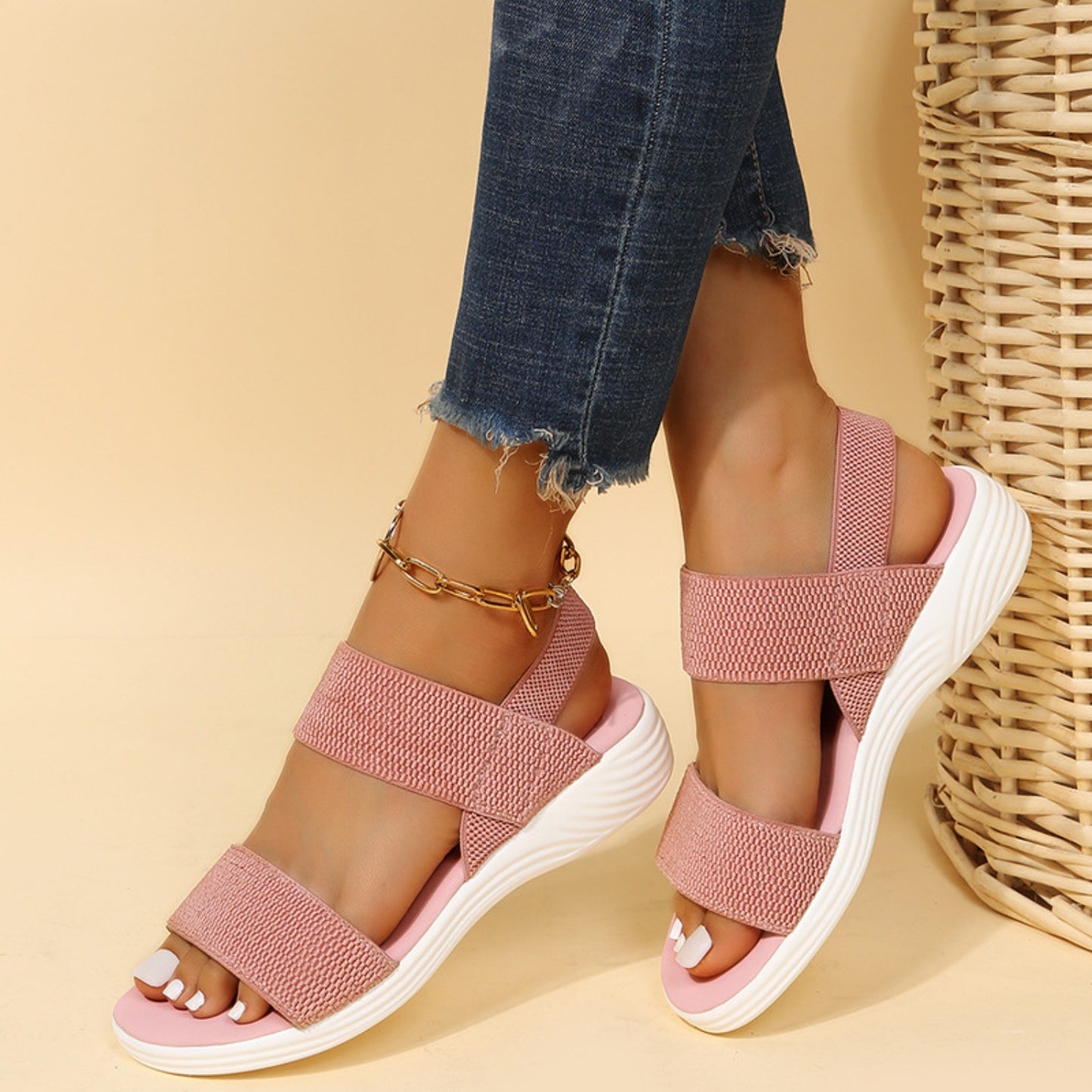 Rubber Open Toe Low Heel Sandals - Aurelia Clothing
