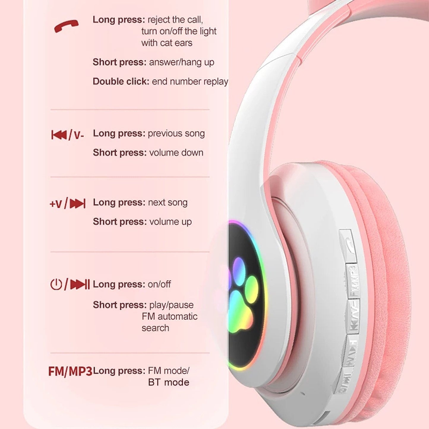 STN-28 Over Ear Music Headset Glowing Cat Ear Headphones Foldable Wireless BT5.0 Earphone with Mic LED Lights for PC Phone - Free Shipping - Aurelia Clothing