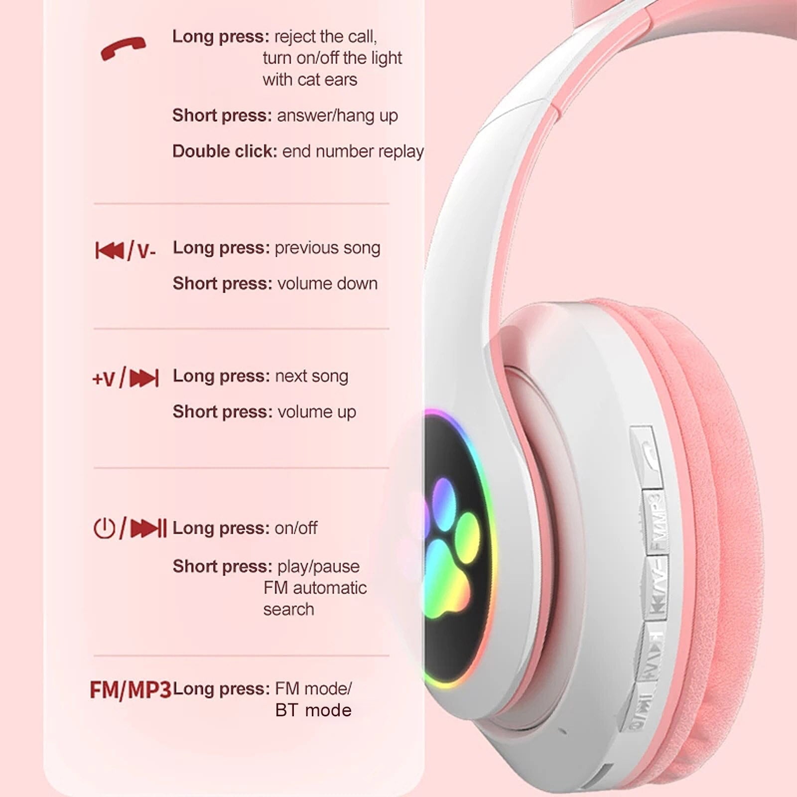 STN-28 Over Ear Music Headset Glowing Cat Ear Headphones Foldable Wireless BT5.0 Earphone with Mic LED Lights for PC Phone - Free Shipping - Aurelia Clothing