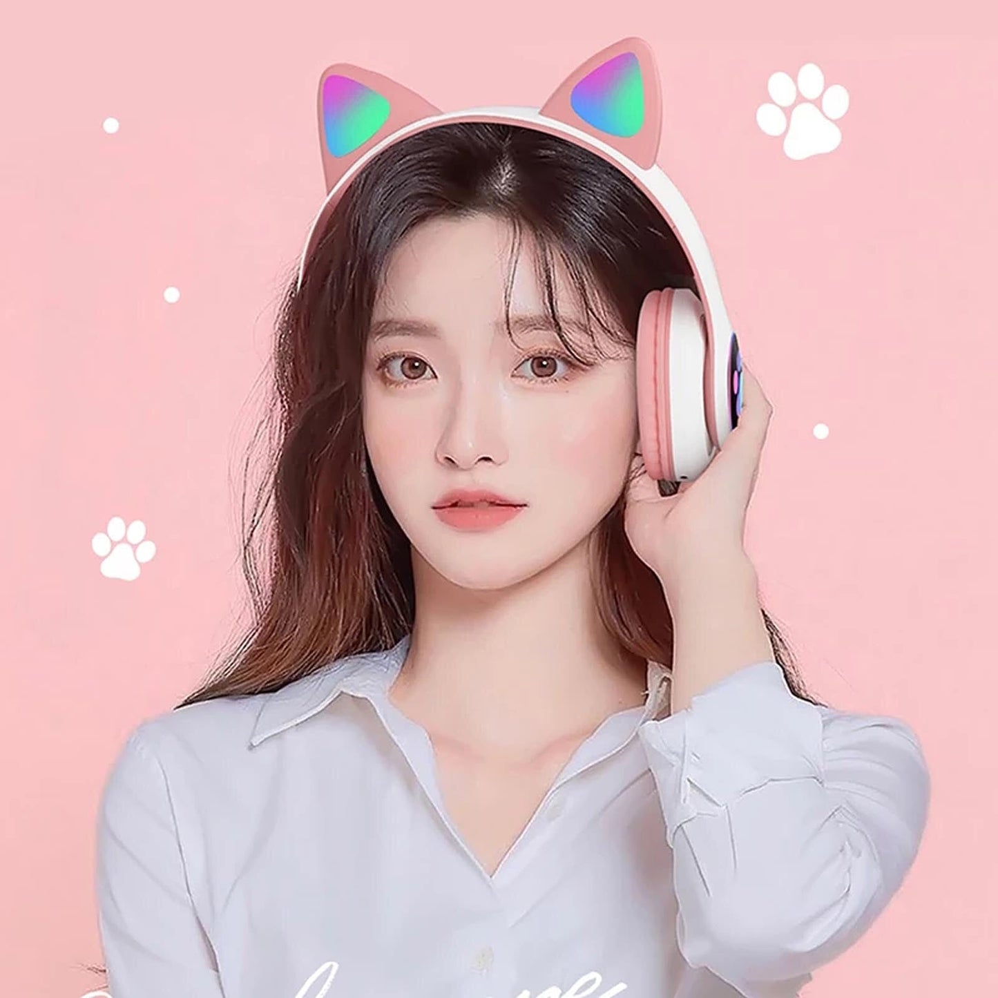 STN-28 Over Ear Music Headset Glowing Cat Ear Headphones Foldable Wireless BT5.0 Earphone with Mic LED Lights for PC Phone - Free Shipping - Aurelia Clothing
