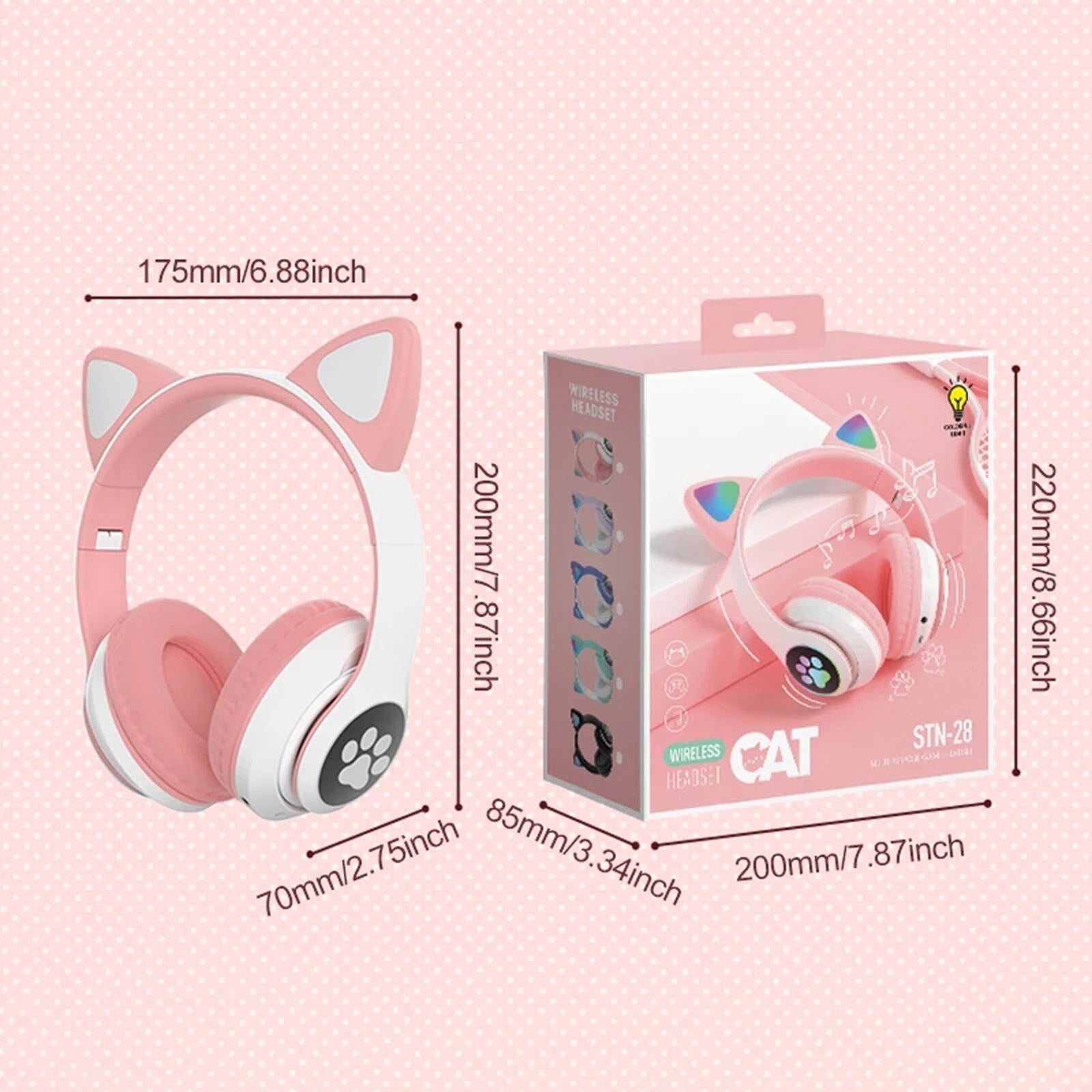 STN-28 Over Ear Music Headset Glowing Cat Ear Headphones Foldable Wireless BT5.0 Earphone with Mic LED Lights for PC Phone - Free Shipping - Aurelia Clothing
